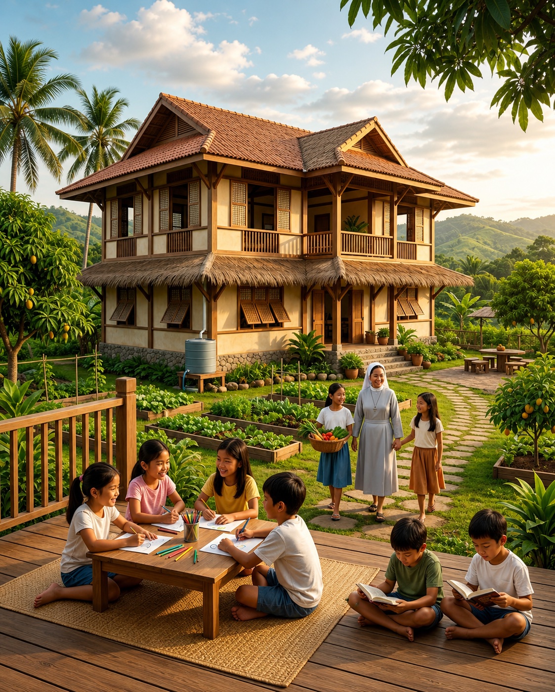 Children learning, reading, and harvesting at a BLT Sanctuary